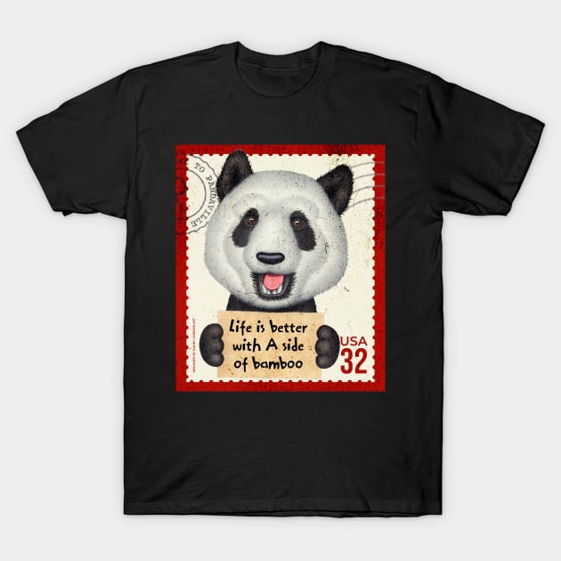 Cute panda bear with sign life is better with a side of bamboo T-Shirt by Danny Gordon Art